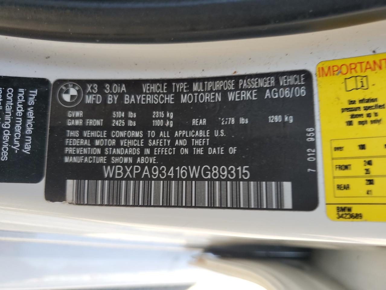 Photo 12 VIN: WBXPA93416WG89315 - BMW X3 