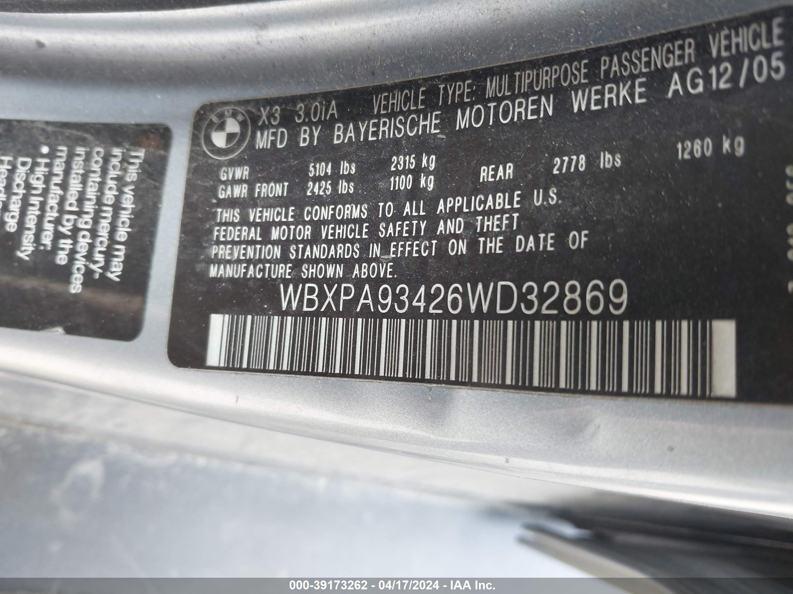 Photo 8 VIN: WBXPA93426WD32869 - BMW X3 