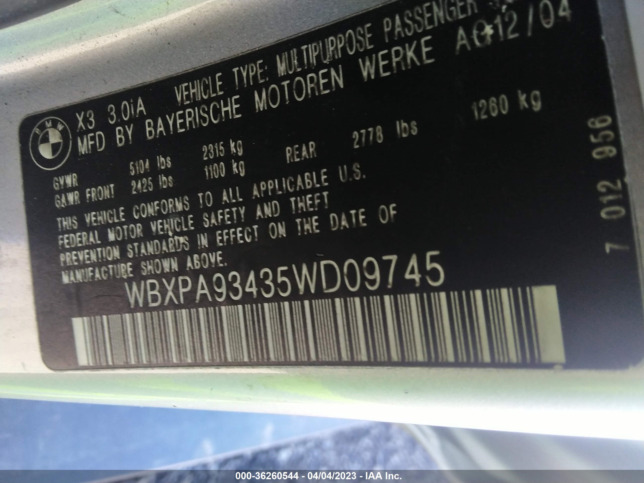 Photo 8 VIN: WBXPA93435WD09745 - BMW X3 