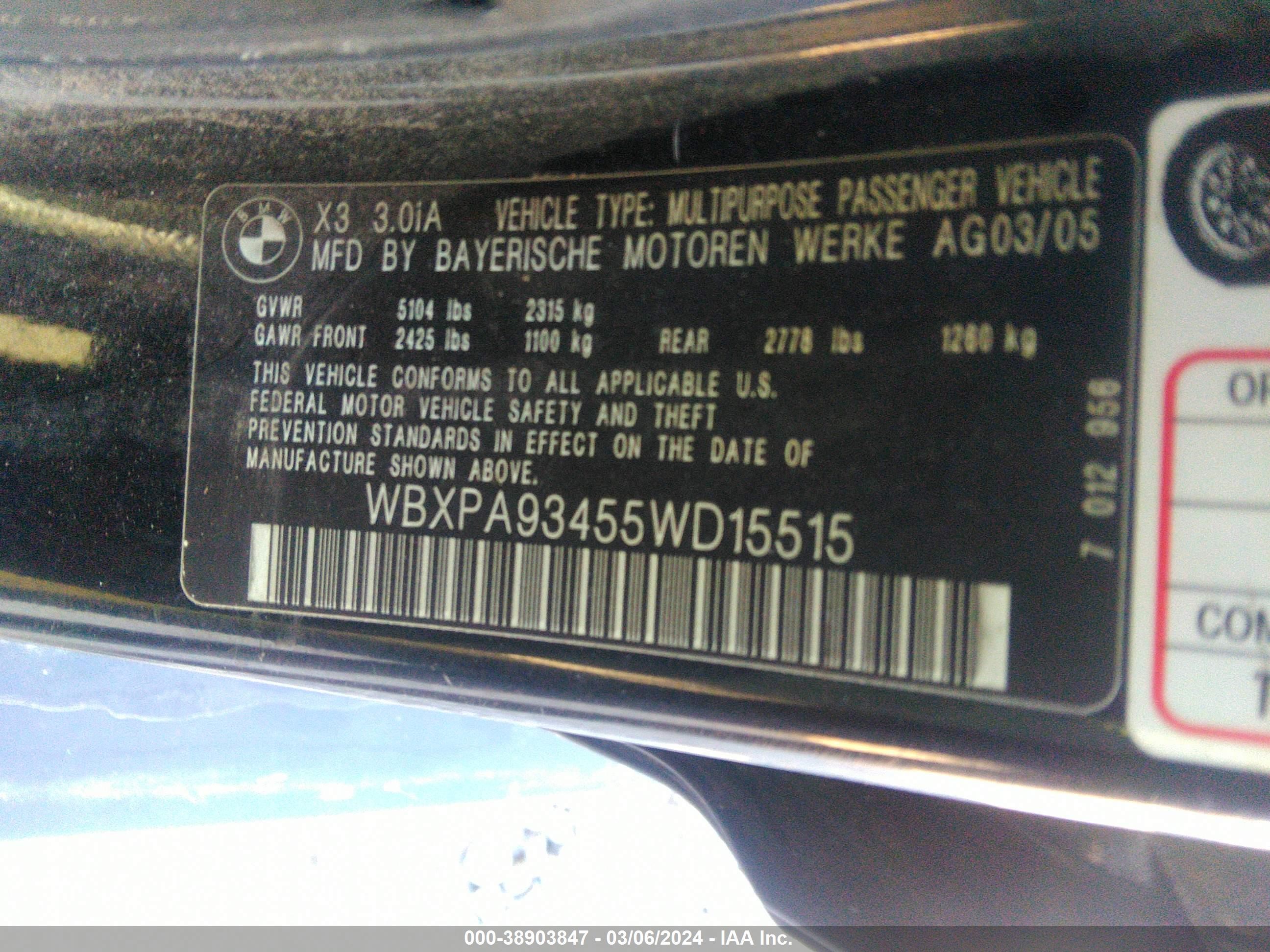 Photo 8 VIN: WBXPA93455WD15515 - BMW X3 