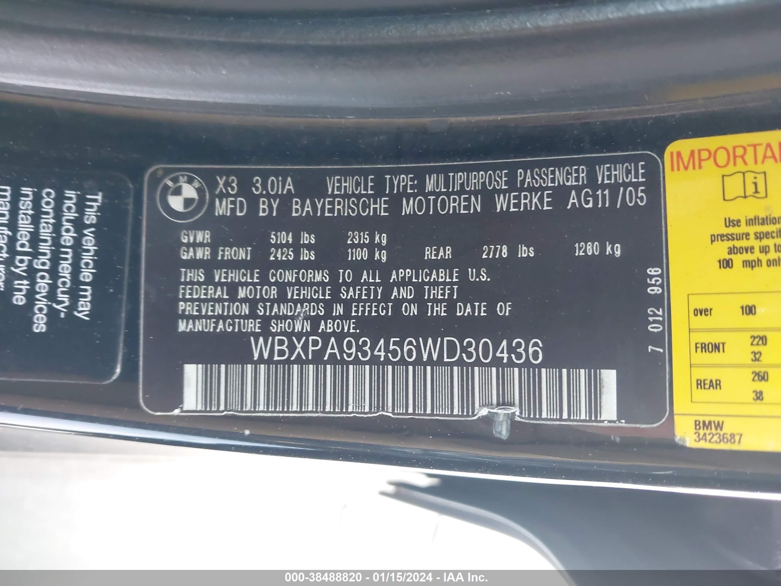 Photo 8 VIN: WBXPA93456WD30436 - BMW X3 