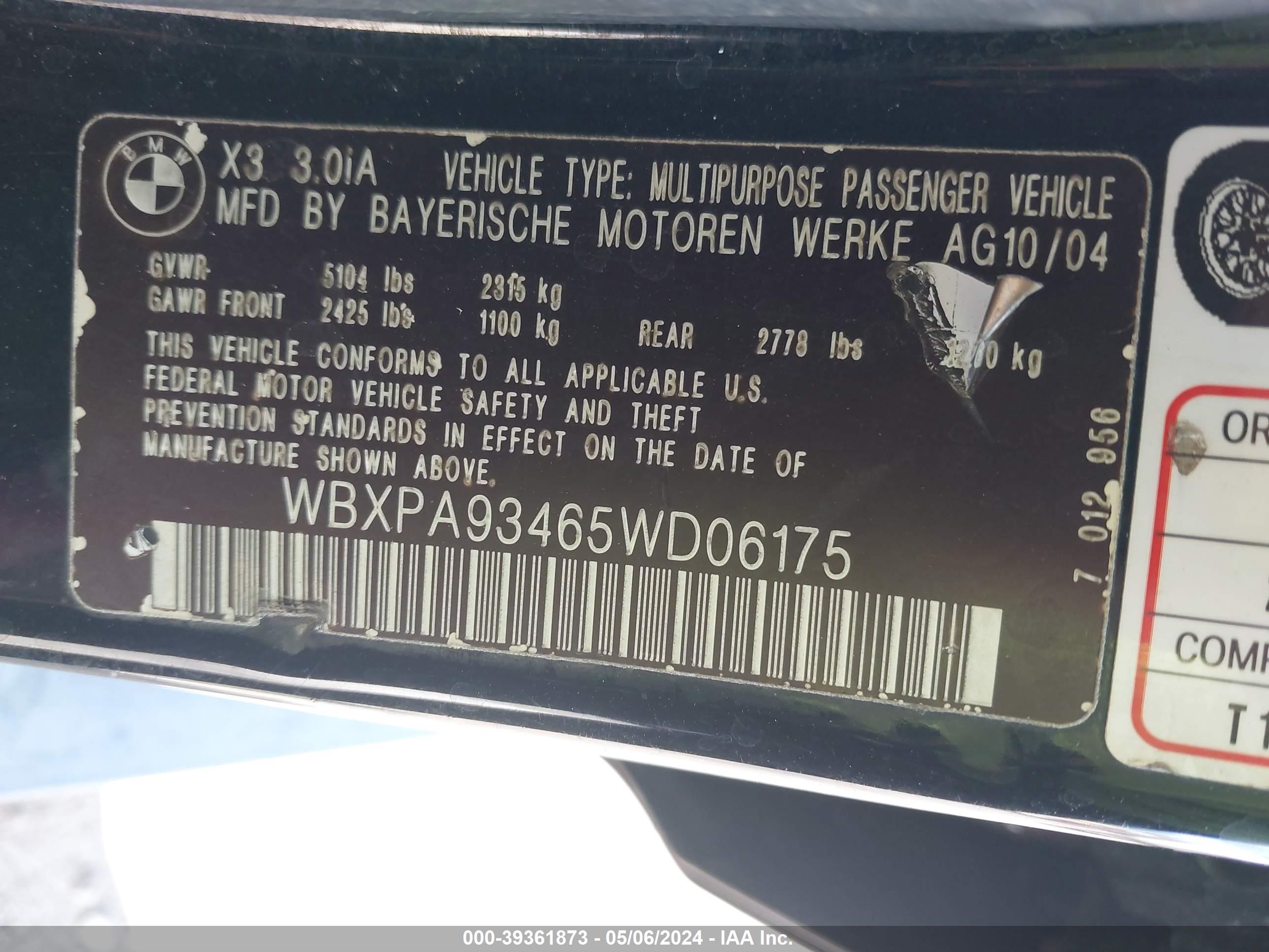 Photo 8 VIN: WBXPA93465WD06175 - BMW X3 