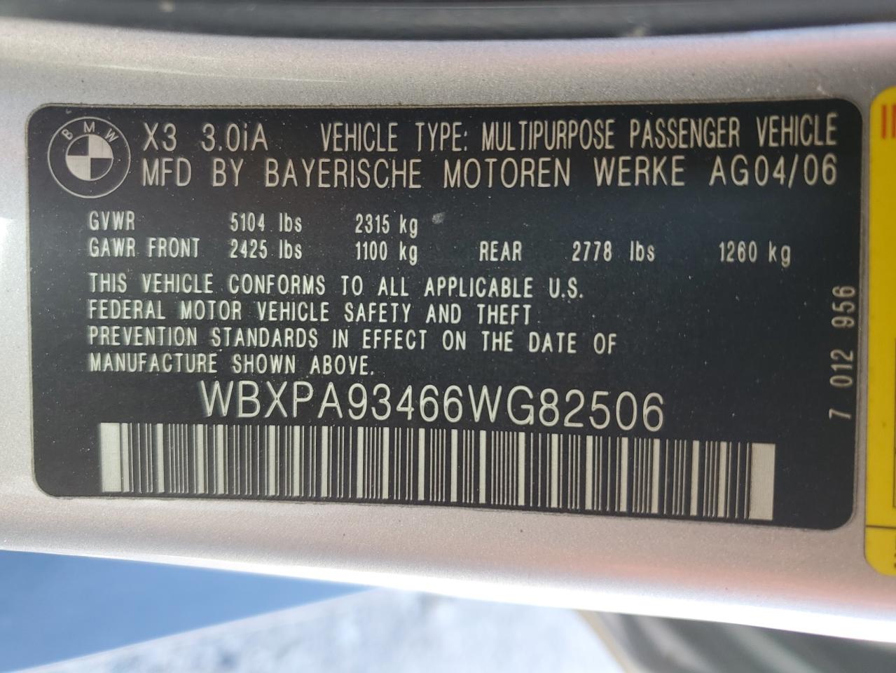 Photo 12 VIN: WBXPA93466WG82506 - BMW X3 