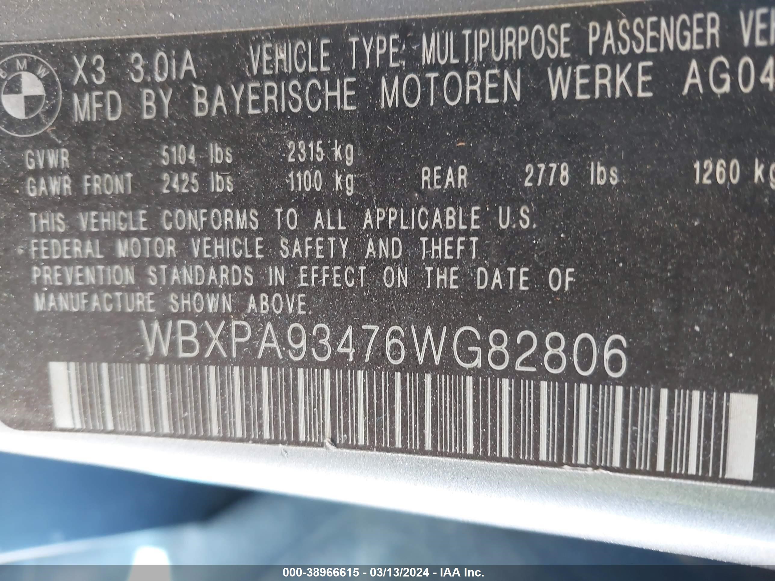 Photo 8 VIN: WBXPA93476WG82806 - BMW X3 