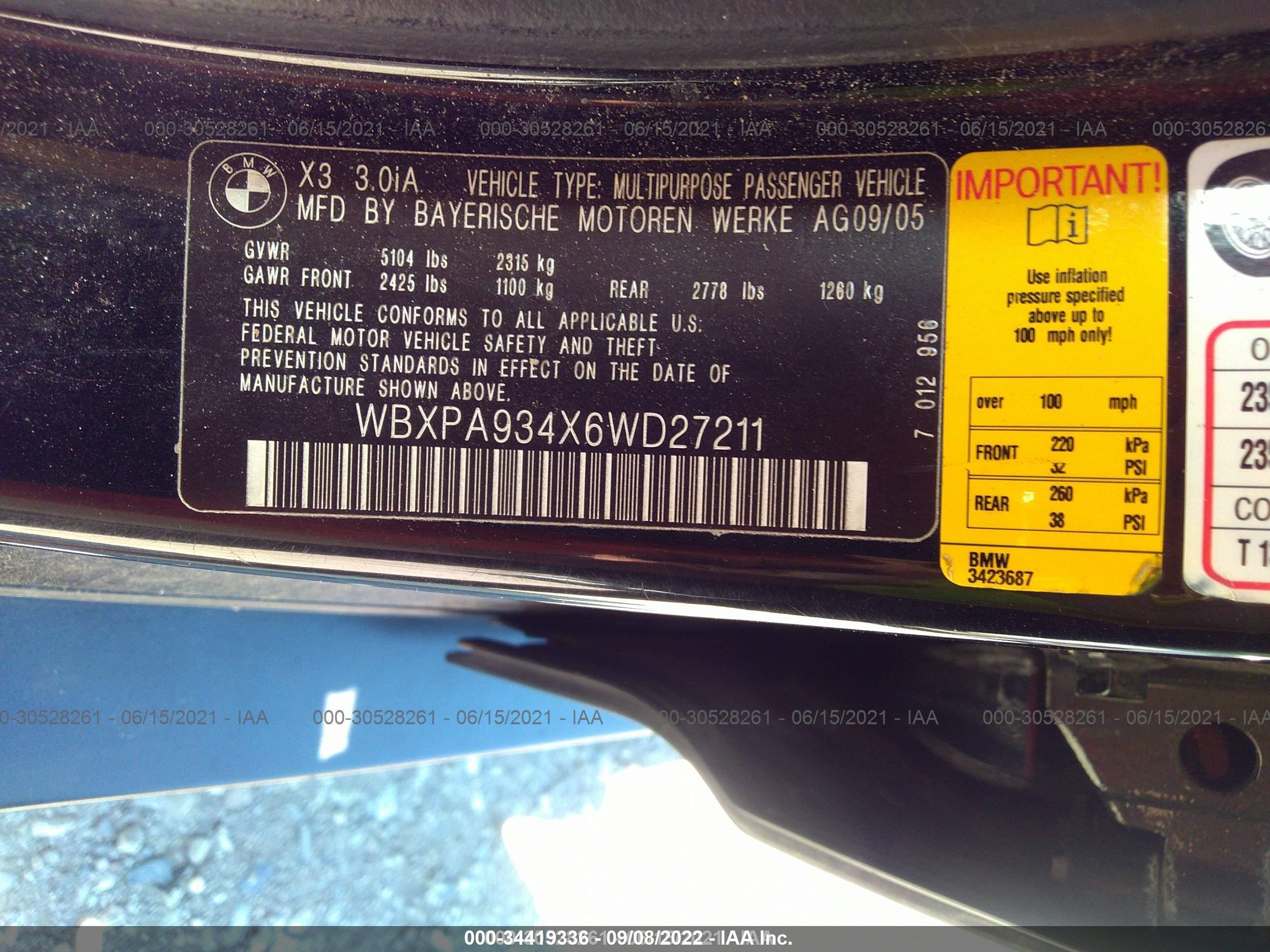 Photo 8 VIN: WBXPA934X6WD27211 - BMW X3 