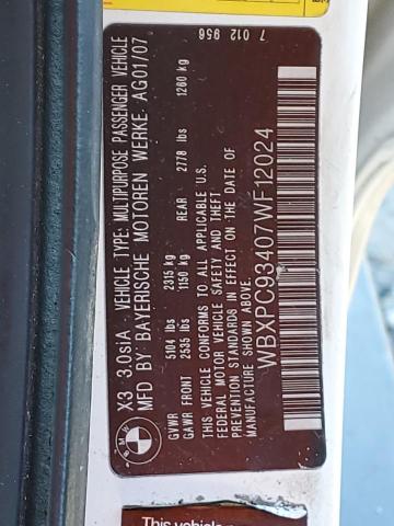 Photo 11 VIN: WBXPC93407WF12024 - BMW X3 