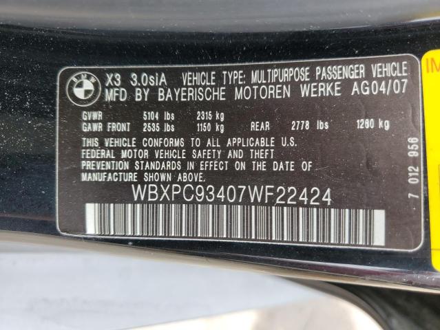 Photo 12 VIN: WBXPC93407WF22424 - BMW X3 