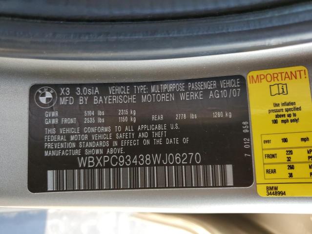 Photo 12 VIN: WBXPC93438WJ06270 - BMW X3 