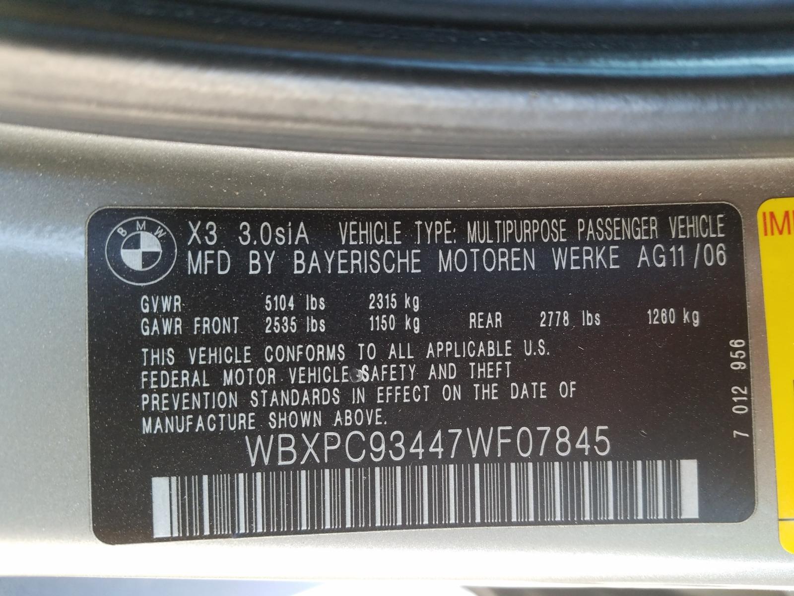 Photo 9 VIN: WBXPC93447WF07845 - BMW X3 3.0SI 