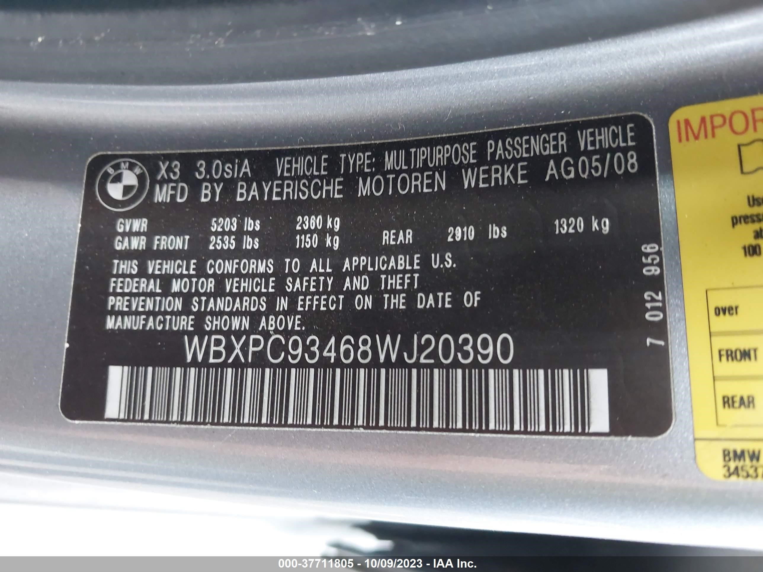 Photo 8 VIN: WBXPC93468WJ20390 - BMW X3 