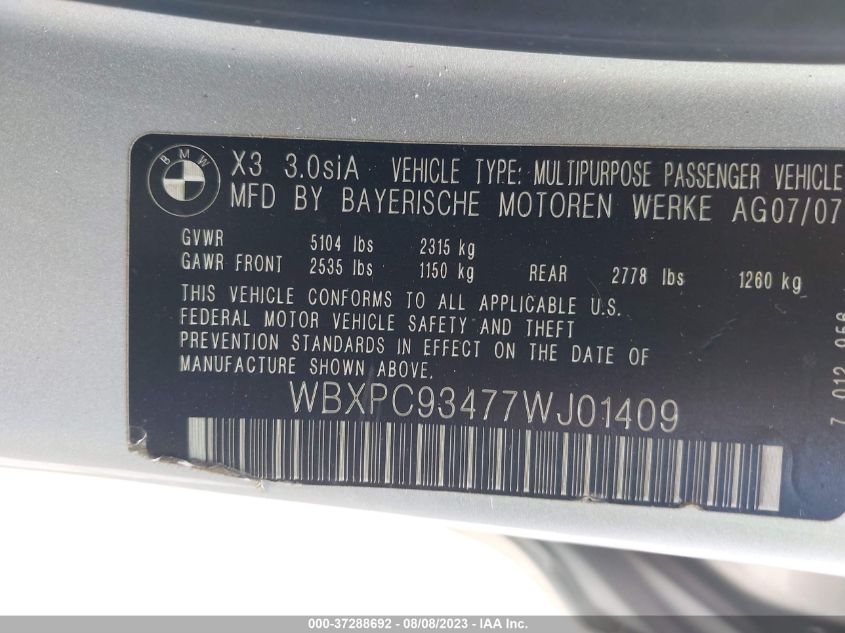 Photo 8 VIN: WBXPC93477WJ01409 - BMW X3 