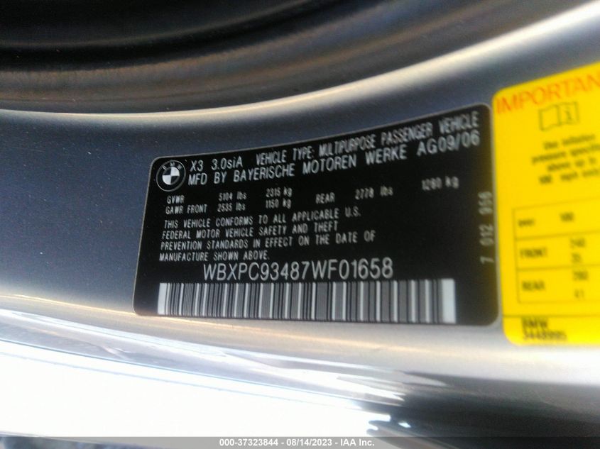 Photo 8 VIN: WBXPC93487WF01658 - BMW X3 