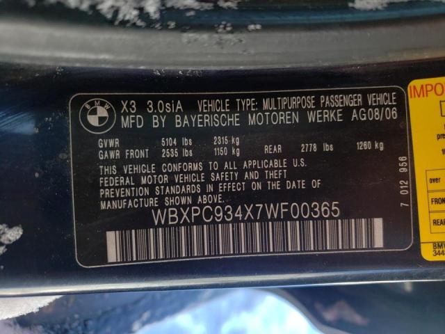 Photo 9 VIN: WBXPC934X7WF00365 - BMW X3 3.0SI 