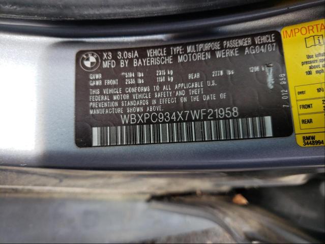 Photo 9 VIN: WBXPC934X7WF21958 - BMW X3 3.0SI 