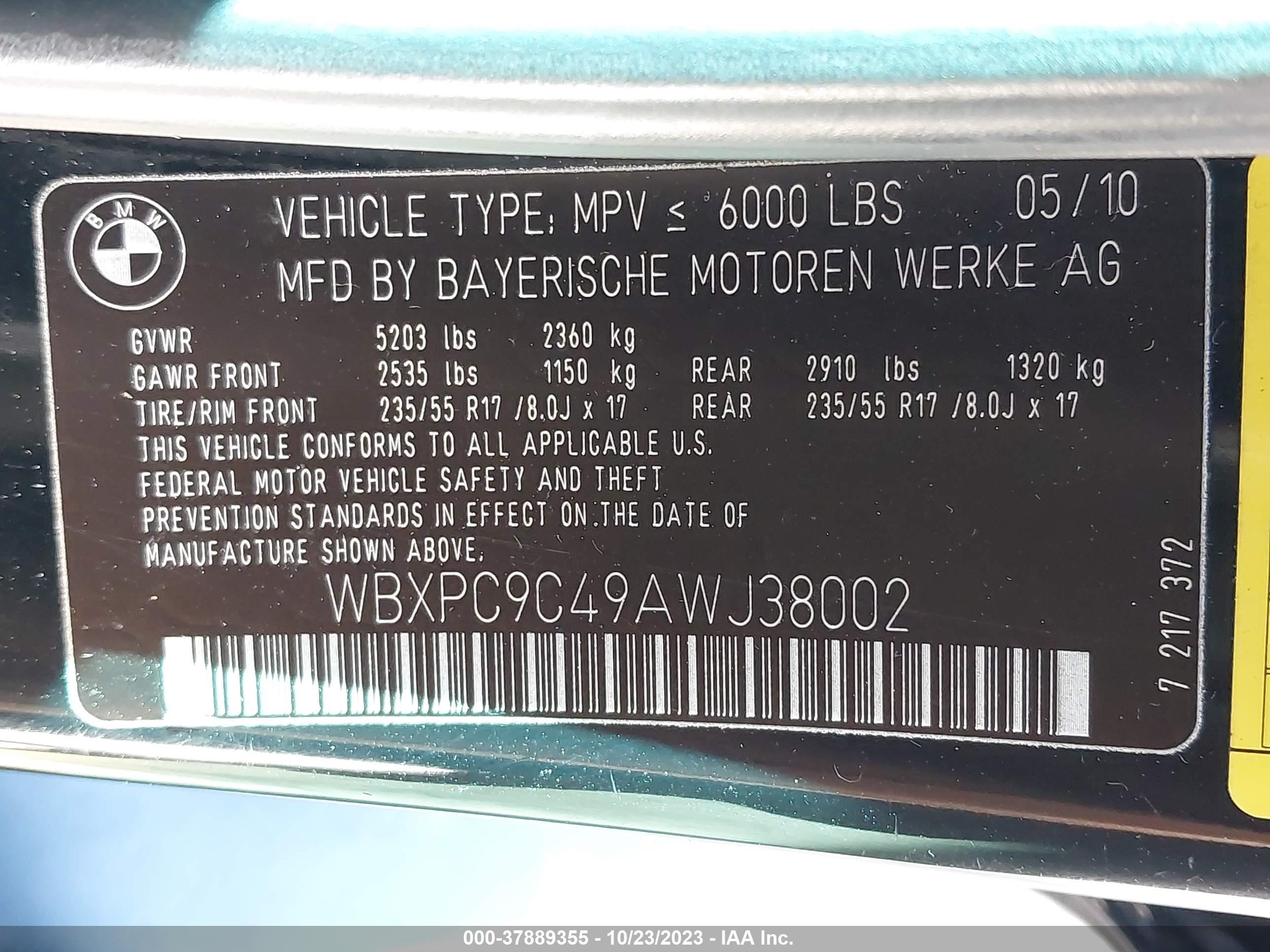 Photo 8 VIN: WBXPC9C49AWJ38002 - BMW X3 