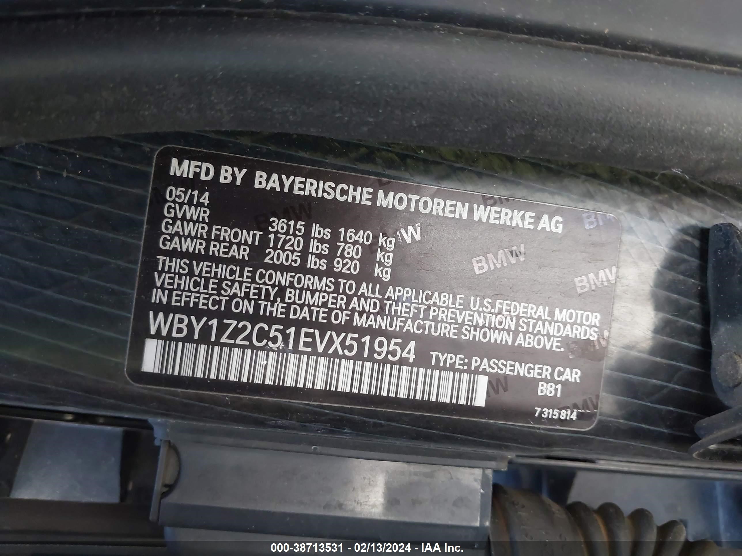 Photo 7 VIN: WBY1Z2C51EVX51954 - BMW I3 