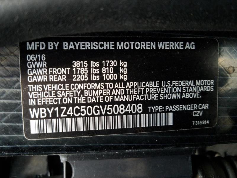 Photo 9 VIN: WBY1Z4C50GV508408 - BMW I3 REX 