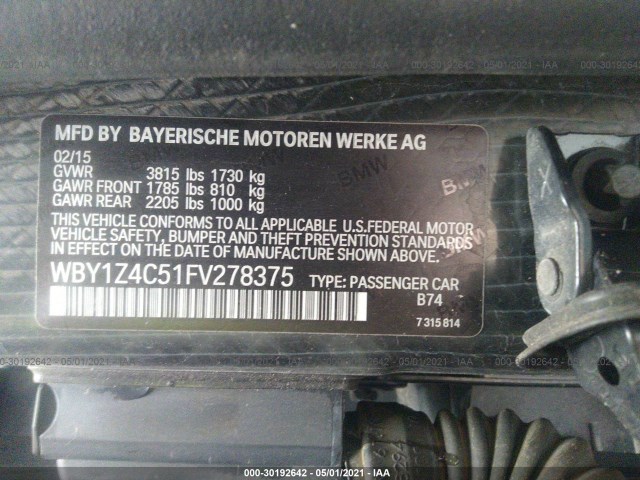 Photo 8 VIN: WBY1Z4C51FV278375 - BMW I3 