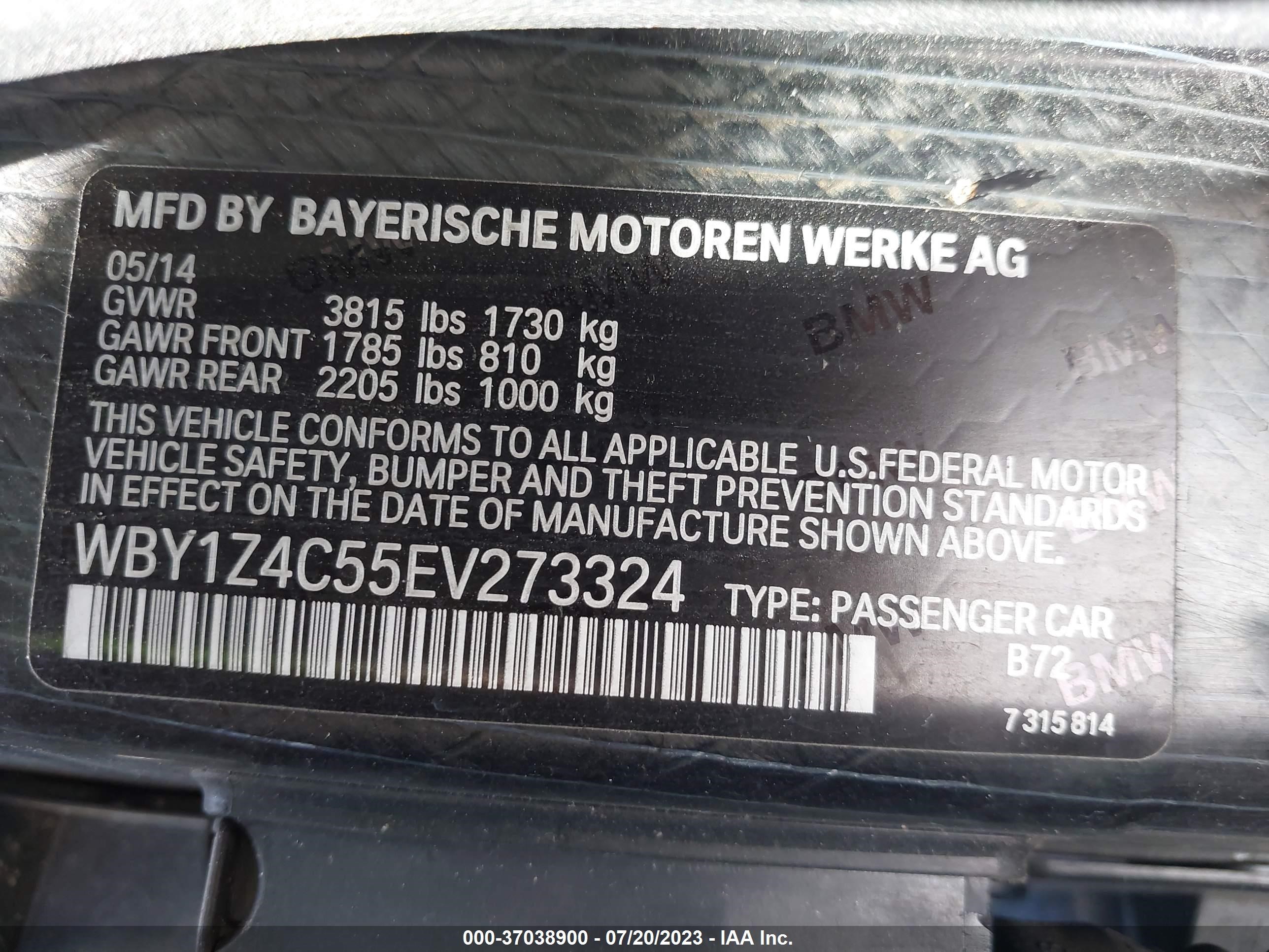 Photo 8 VIN: WBY1Z4C55EV273324 - BMW I3 