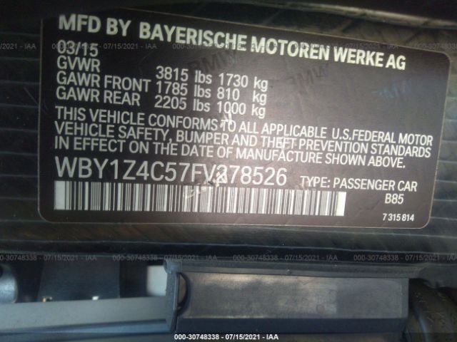 Photo 8 VIN: WBY1Z4C57FV278526 - BMW I3 