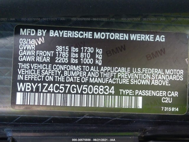 Photo 8 VIN: WBY1Z4C57GV506834 - BMW I3 