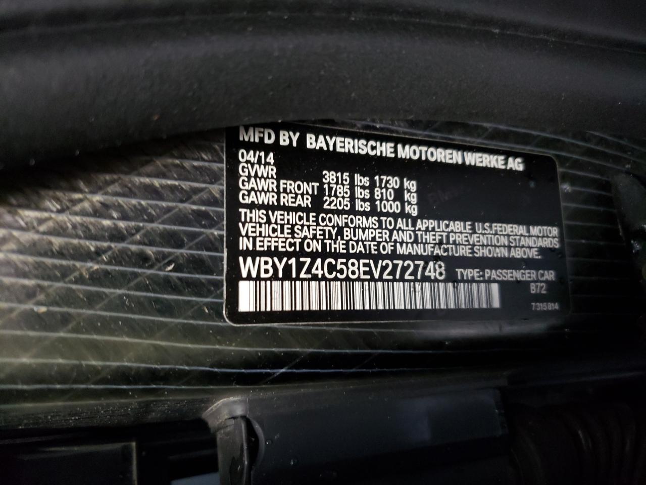 Photo 12 VIN: WBY1Z4C58EV272748 - BMW I3 