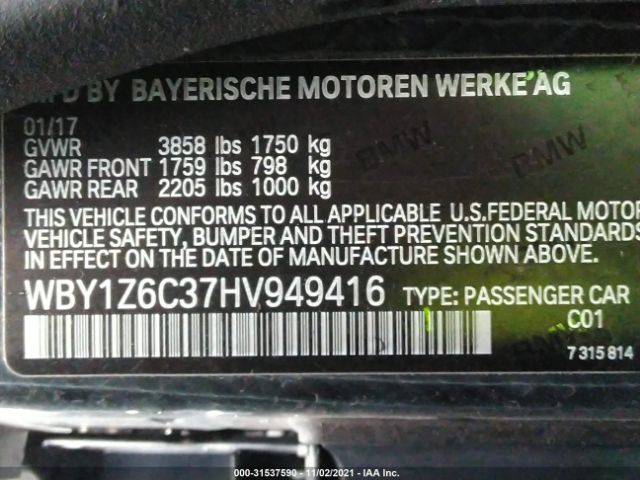 Photo 8 VIN: WBY1Z6C37HV949416 - BMW I3 