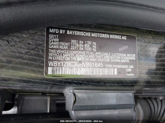 Photo 8 VIN: WBY1Z8C30HV891645 - BMW I3 