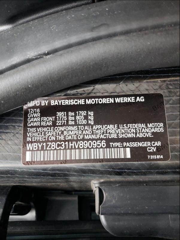 Photo 9 VIN: WBY1Z8C31HV890956 - BMW I3 REX 