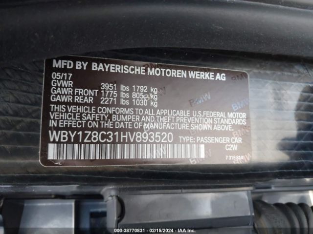 Photo 8 VIN: WBY1Z8C31HV893520 - BMW I3 