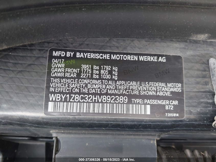 Photo 8 VIN: WBY1Z8C32HV892389 - BMW I3 