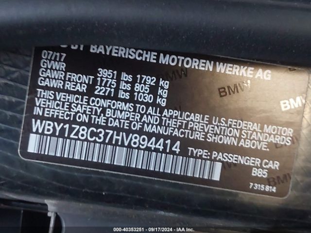 Photo 8 VIN: WBY1Z8C37HV894414 - BMW I3 