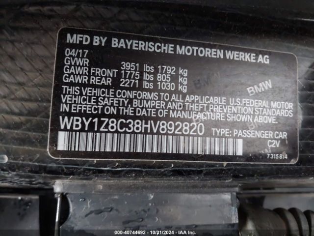 Photo 8 VIN: WBY1Z8C38HV892820 - BMW I3 