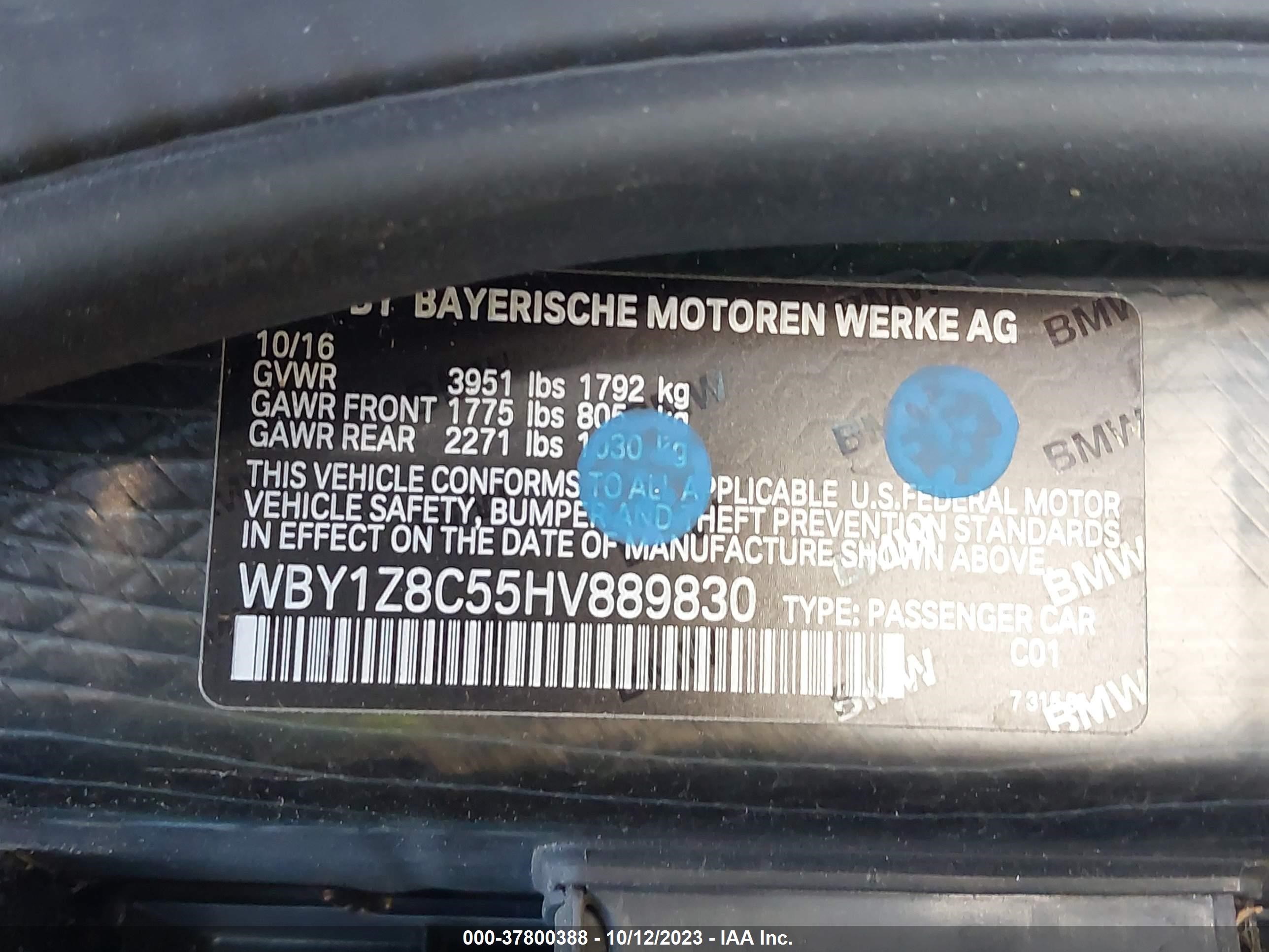 Photo 8 VIN: WBY1Z8C55HV889830 - BMW I3 