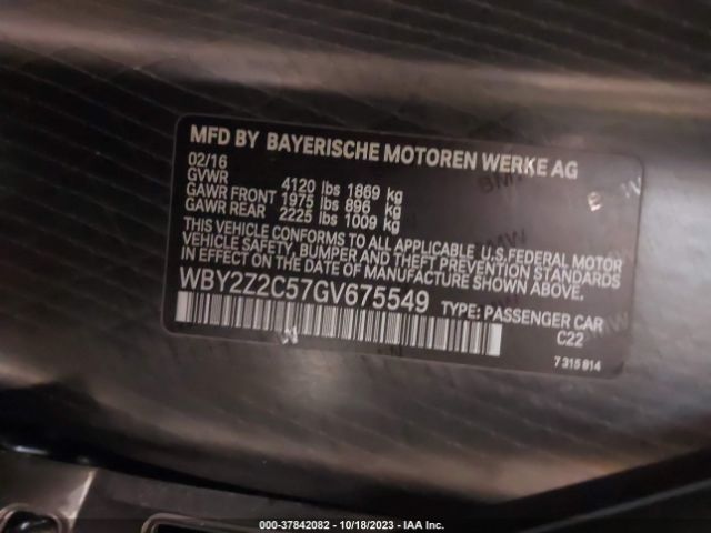 Photo 8 VIN: WBY2Z2C57GV675549 - BMW I8 