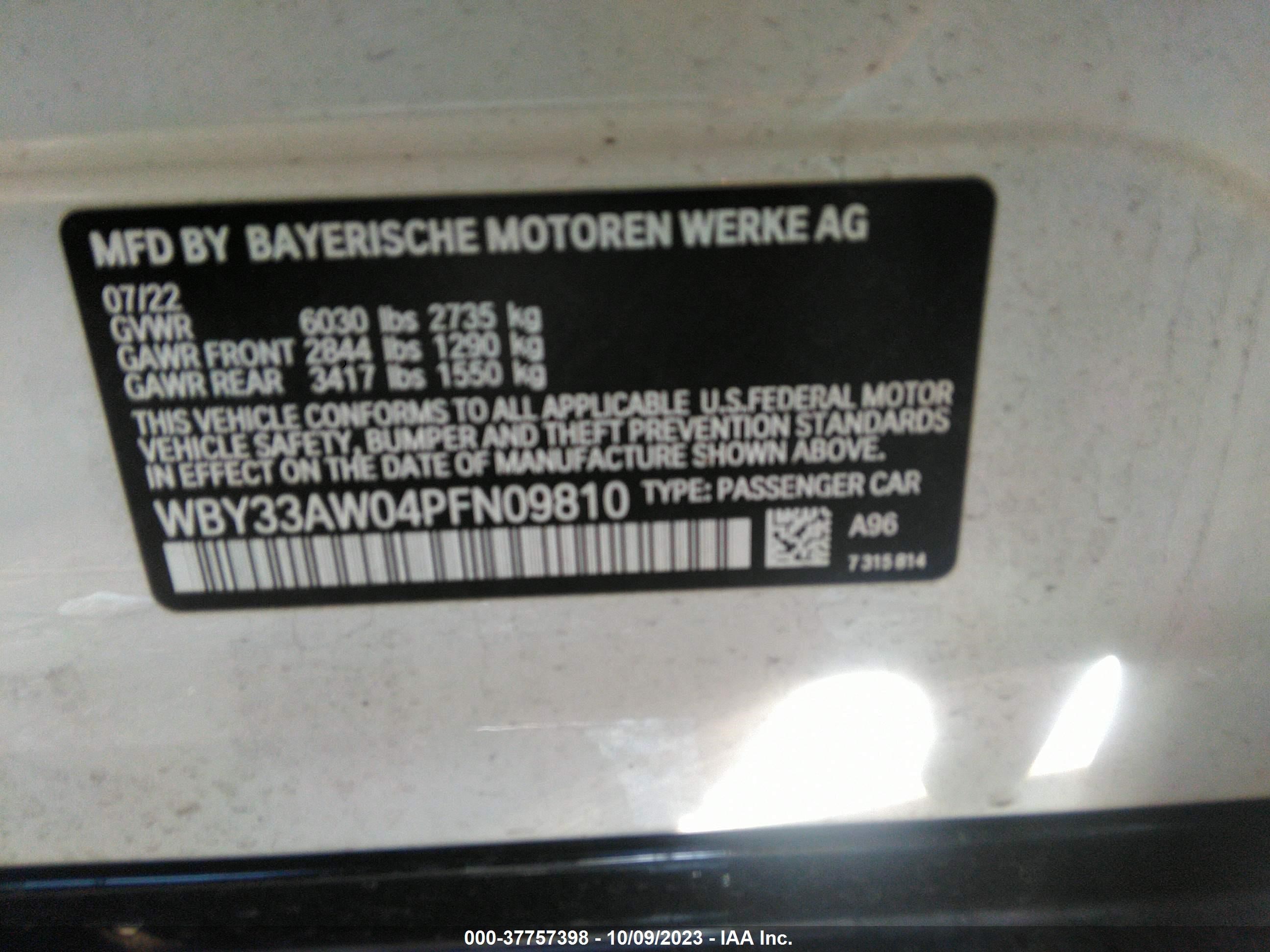 Photo 8 VIN: WBY33AW04PFN09810 - BMW I4 