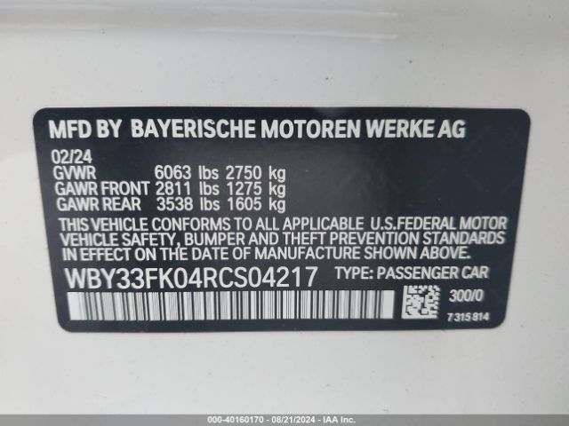 Photo 8 VIN: WBY33FK04RCS04217 - BMW I5 