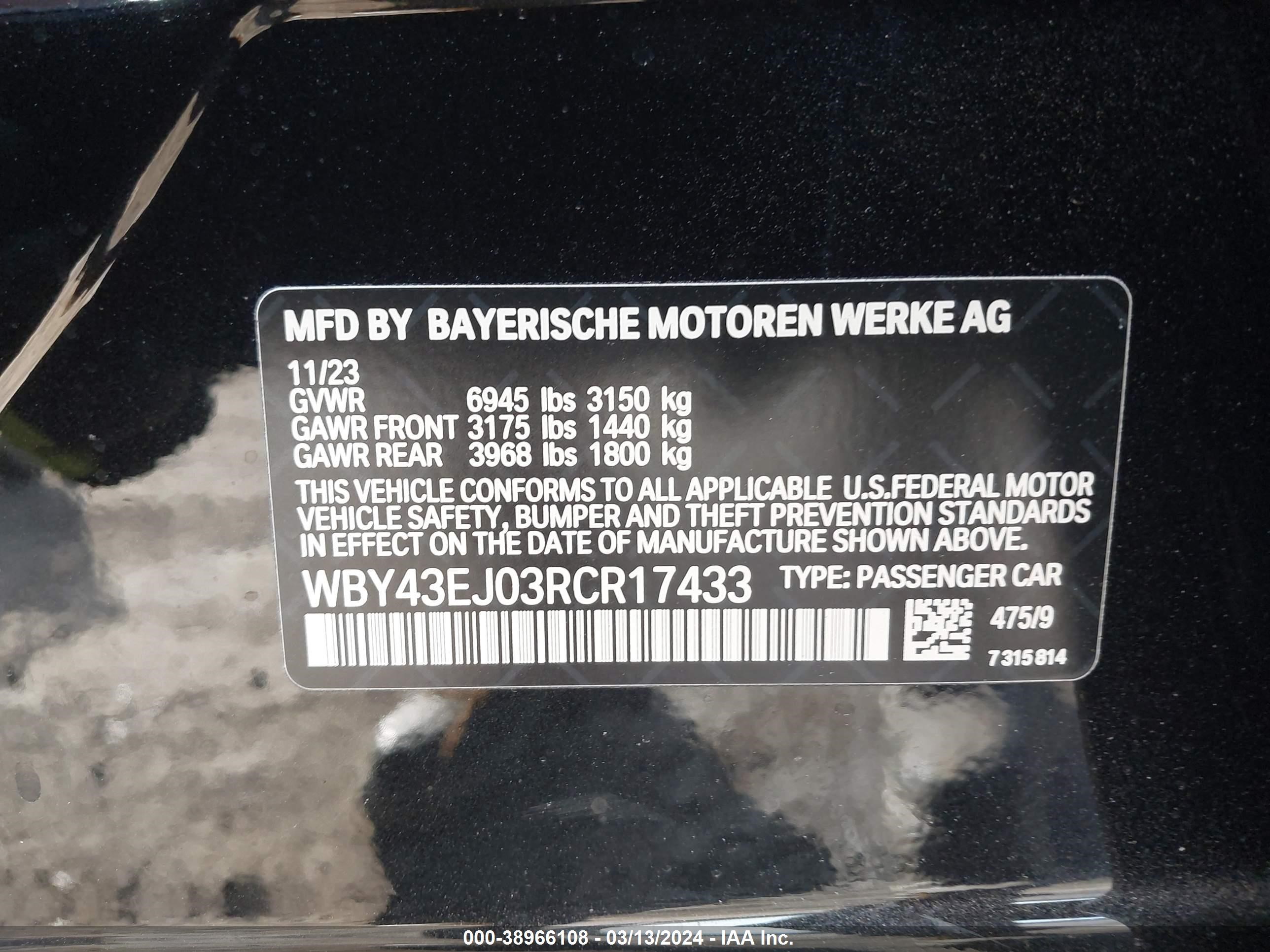 Photo 8 VIN: WBY43EJ03RCR17433 - BMW I7 