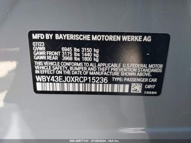 Photo 8 VIN: WBY43EJ0XRCP15236 - BMW I7 