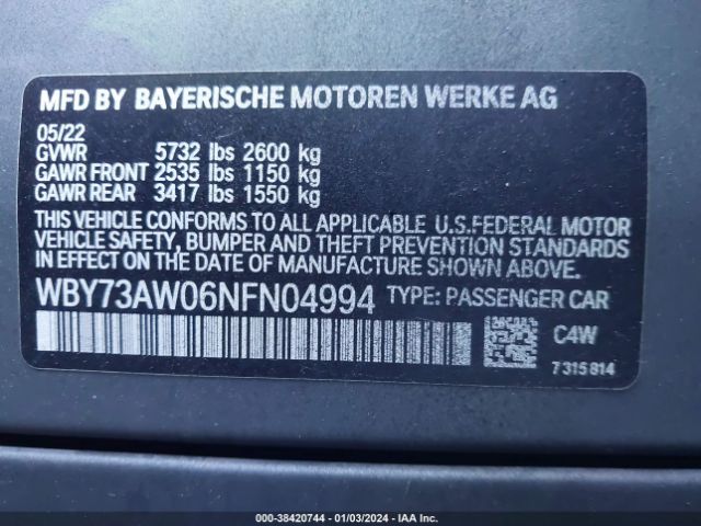 Photo 8 VIN: WBY73AW06NFN04994 - BMW I4 