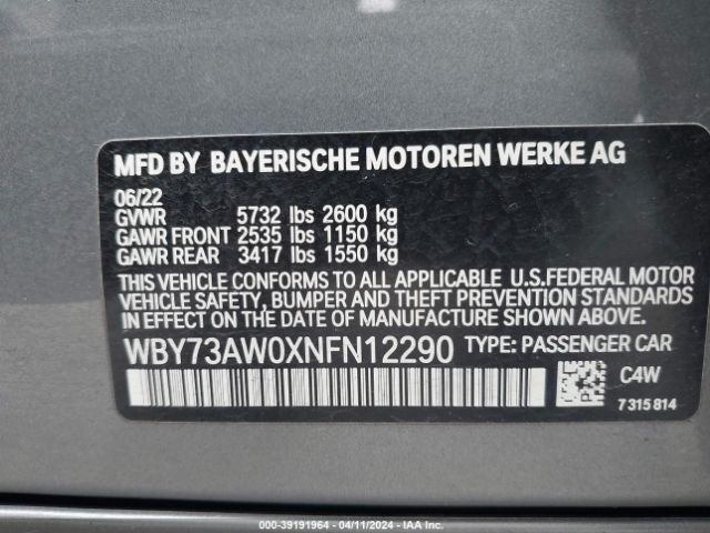 Photo 8 VIN: WBY73AW0XNFN12290 - BMW I4 