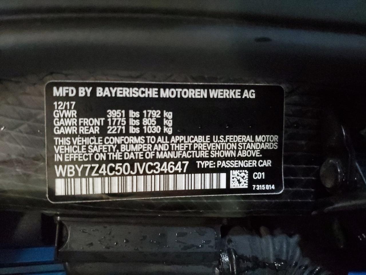 Photo 11 VIN: WBY7Z4C50JVC34647 - BMW I3 