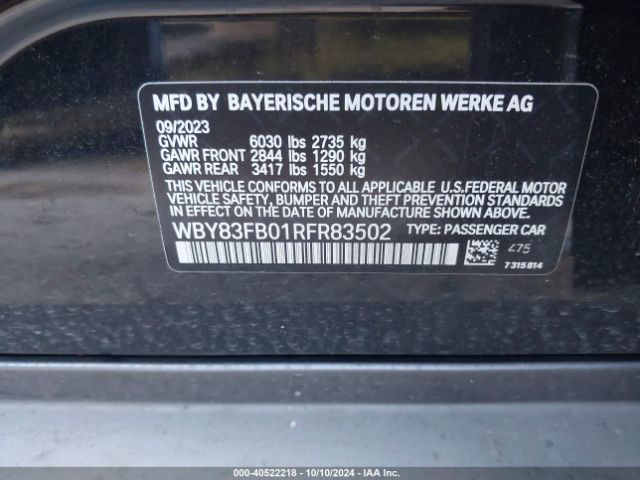 Photo 8 VIN: WBY83FB01RFR83502 - BMW I4 