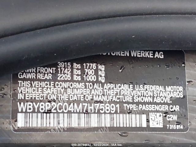 Photo 8 VIN: WBY8P2C04M7H75891 - BMW I3 