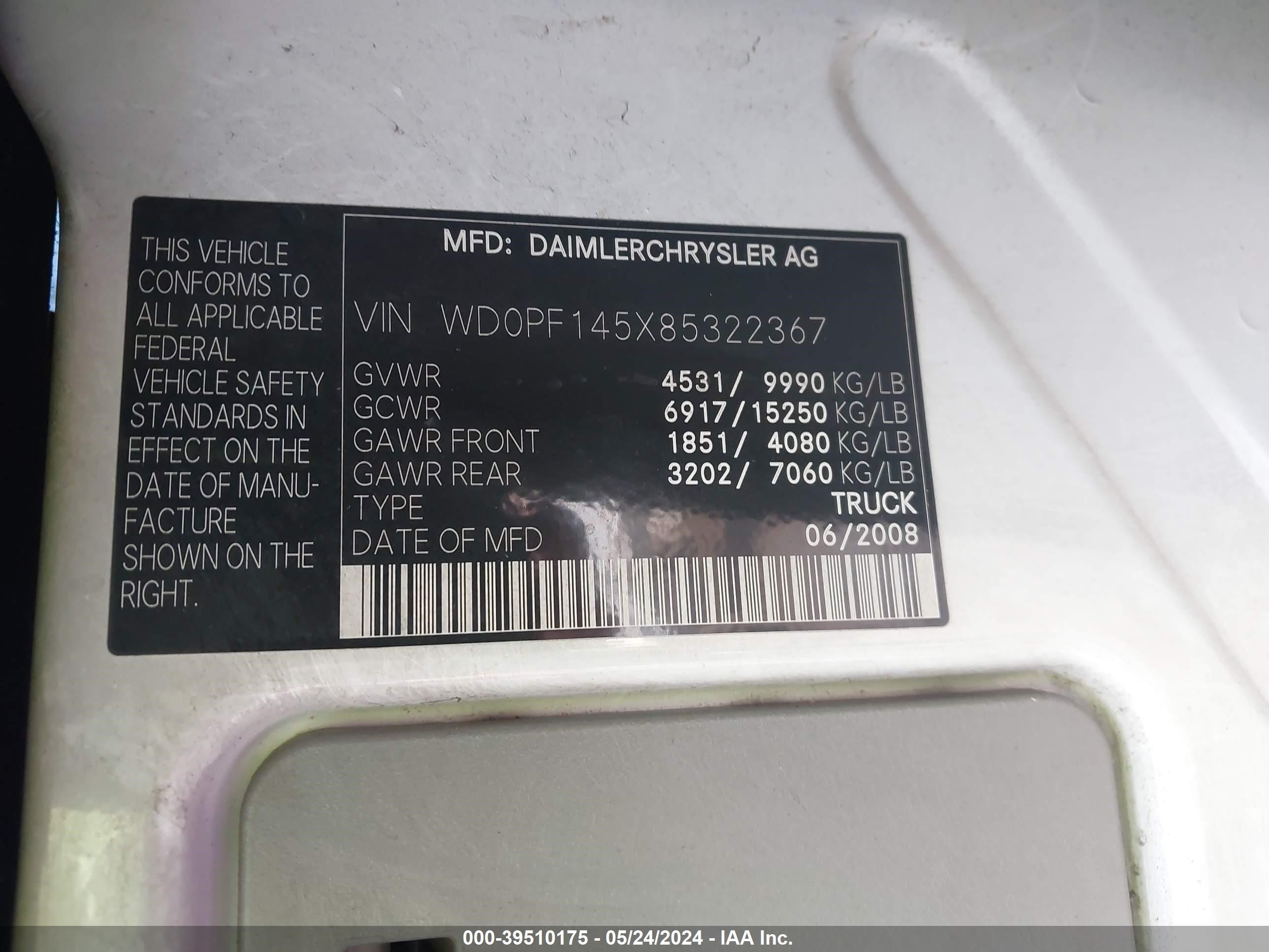 Photo 8 VIN: WD0PF145X85322367 - DODGE SPRINTER 