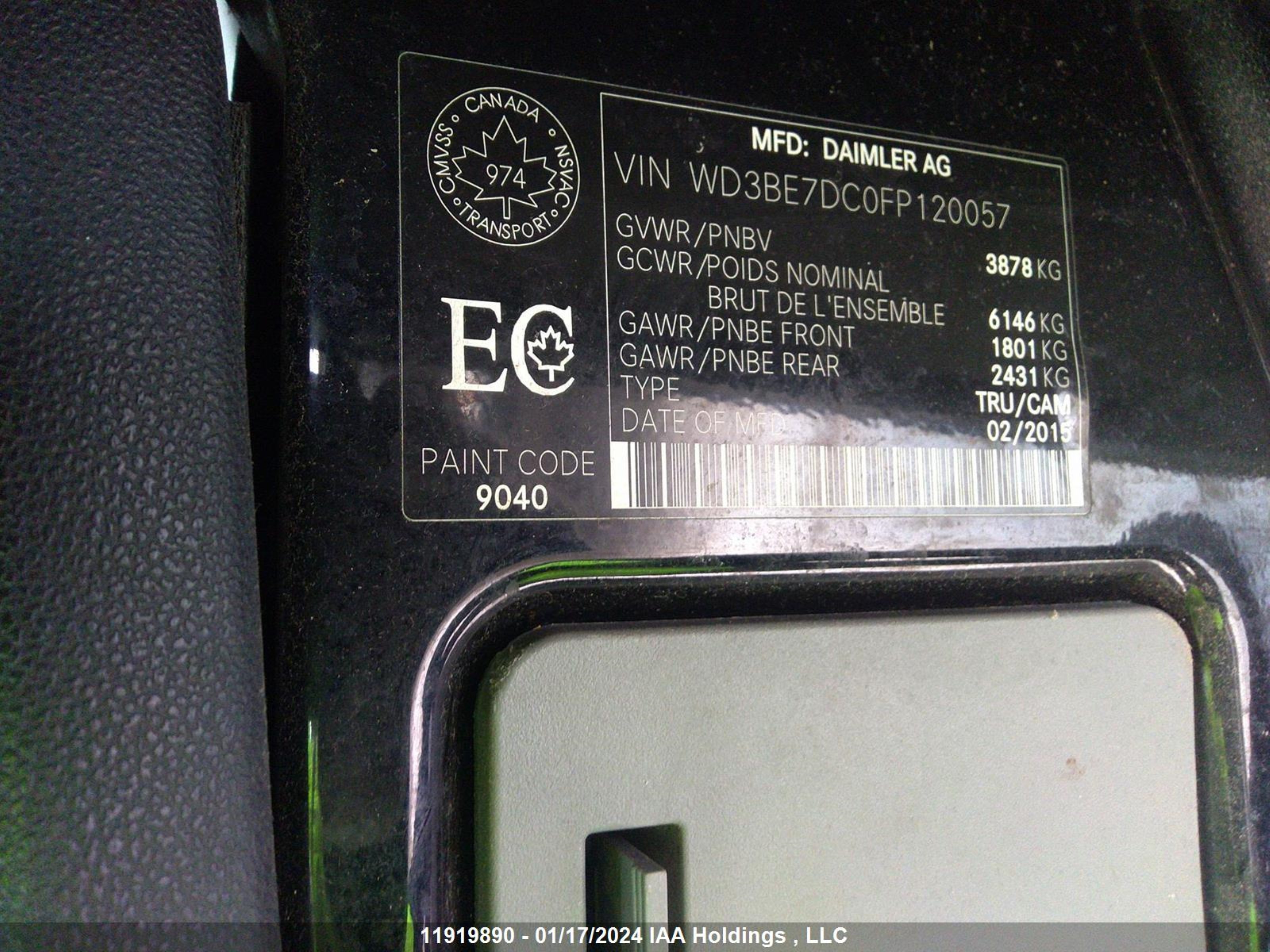 Photo 8 VIN: WD3BE7DC0FP120057 - MERCEDES-BENZ NULL 