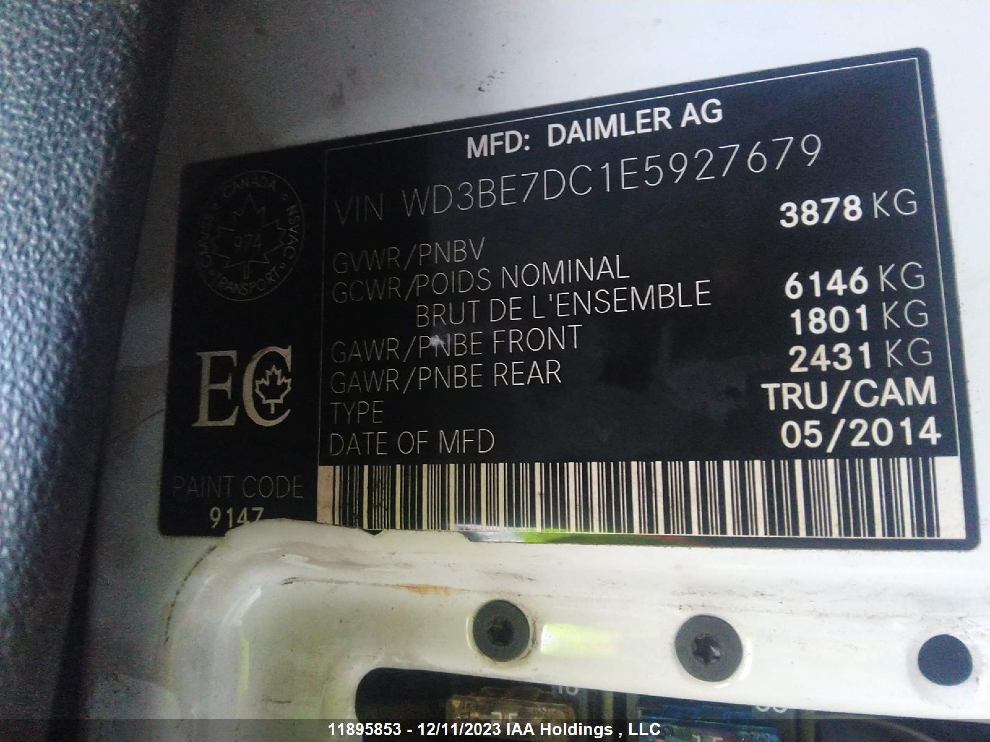 Photo 8 VIN: WD3BE7DC1E5927679 - MERCEDES-BENZ NULL 