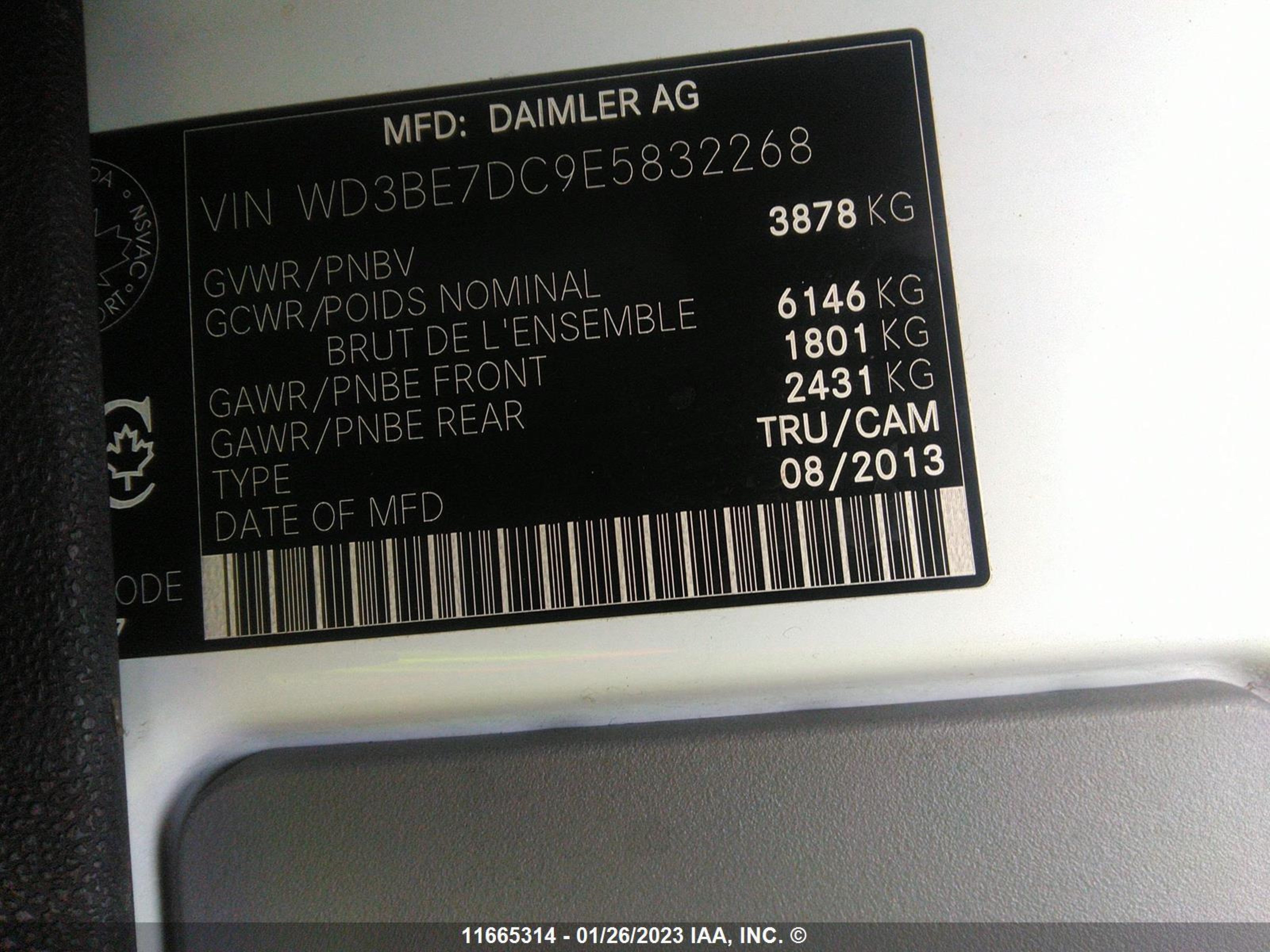 Photo 8 VIN: WD3BE7DC9E5832268 - MERCEDES-BENZ SPRINTER 