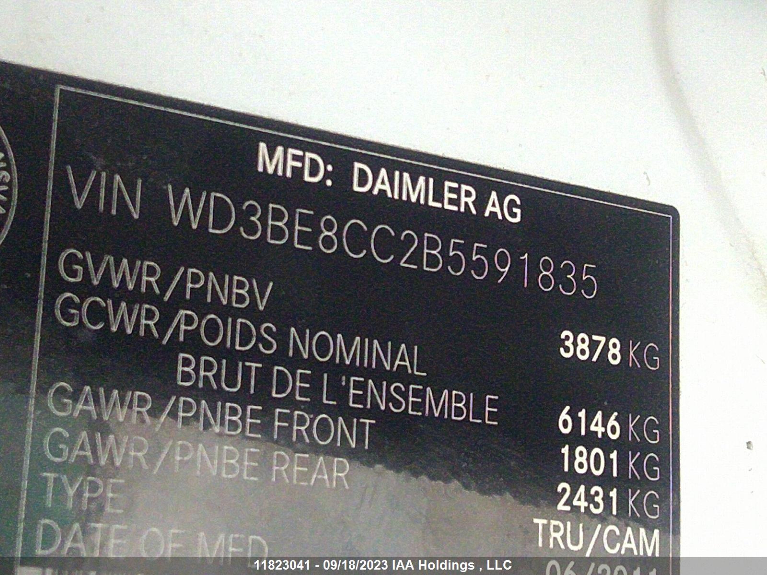 Photo 8 VIN: WD3BE8CC2B5591835 - MERCEDES-BENZ SPRINTER 