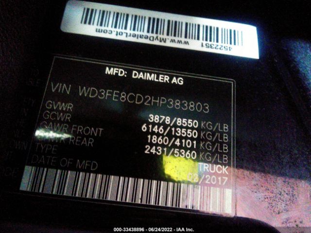 Photo 8 VIN: WD3FE8CD2HP383803 - MERCEDES-BENZ SPRINTER CARGO VAN 